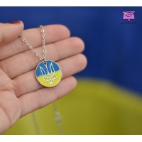 Кулон Герб України. Слава нації. Тризуб. Колір срібло Кольори прапор України. На ланцюжку